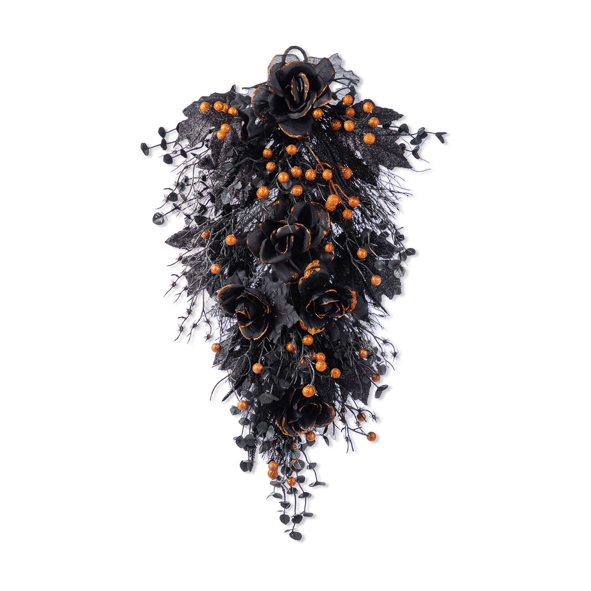Glitzhome® 28"H Halloween Black Rose and Berry Swag with Hanger